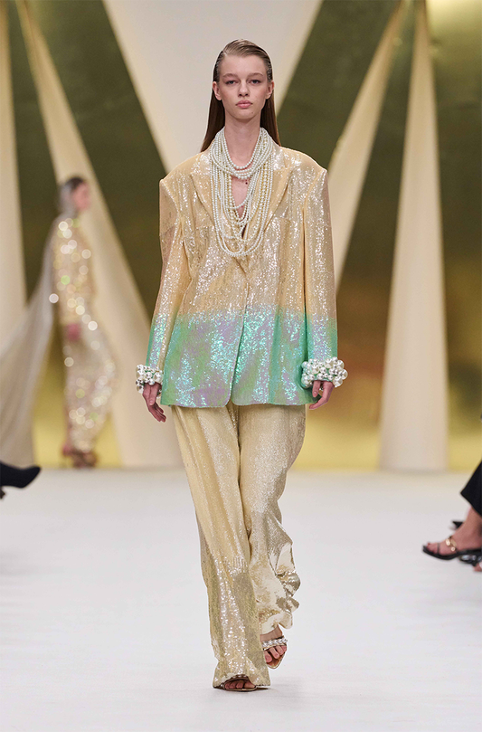 Yellow to Teal Shaded Sequin Blazer Set