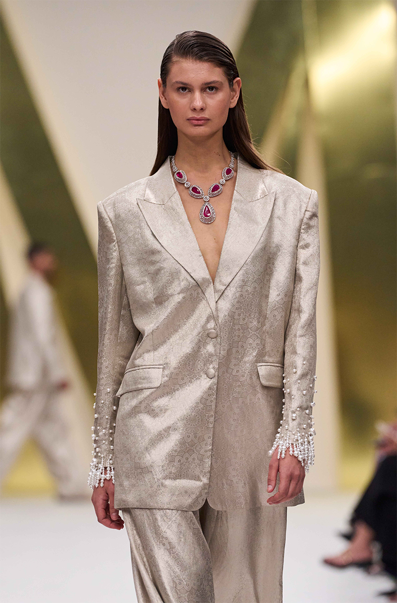 Silver Brocade Blazer Set