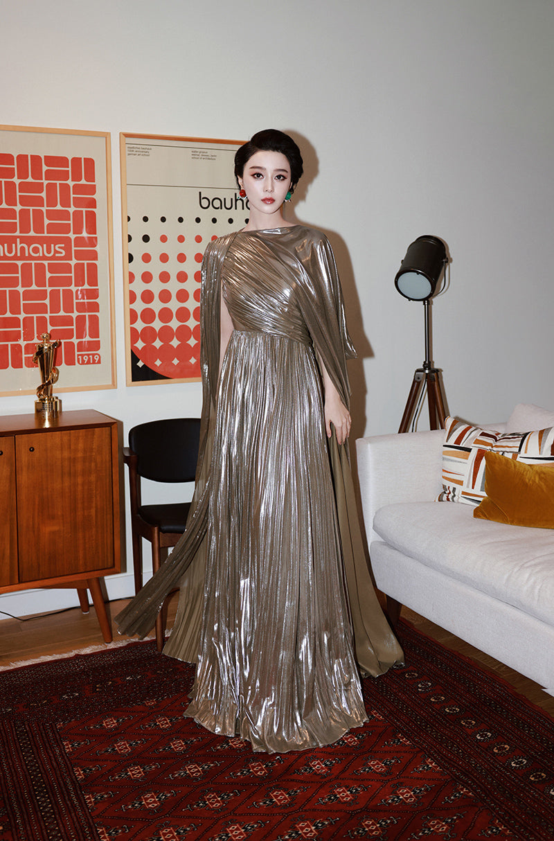 Fan Bingbing in our Metallic Gold Chiffon Gown