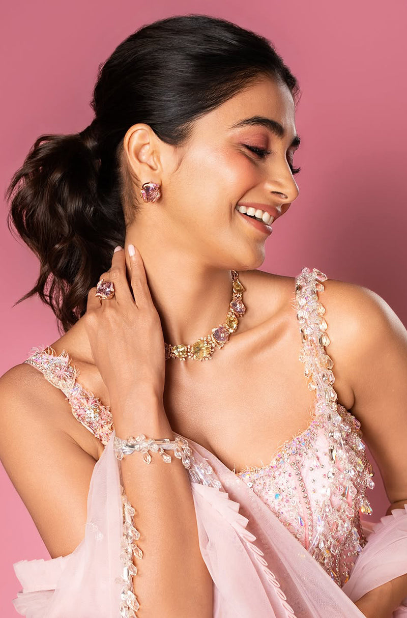 Pooja Hegde in our Dusty Pink Tulle Saree Set