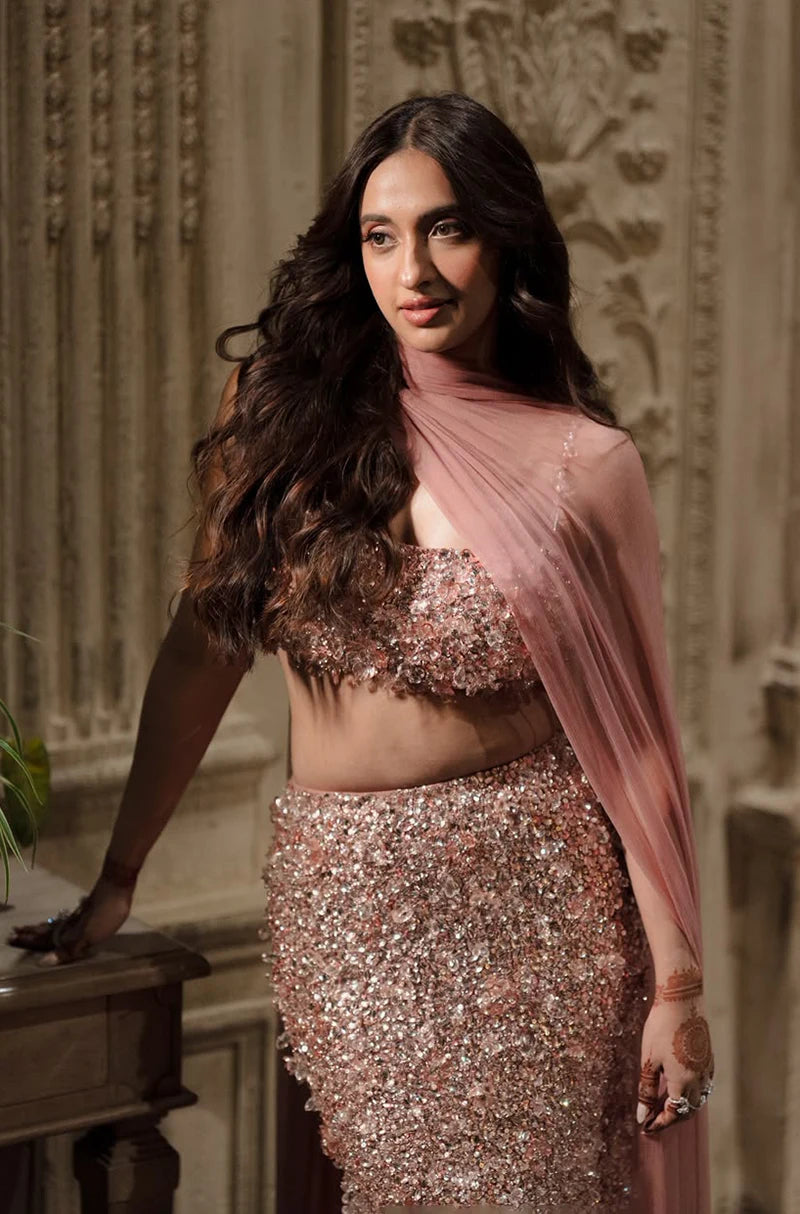Bride: Akansha Ranjan in our Blush Embroidered Fish-Cut Lehenga Set