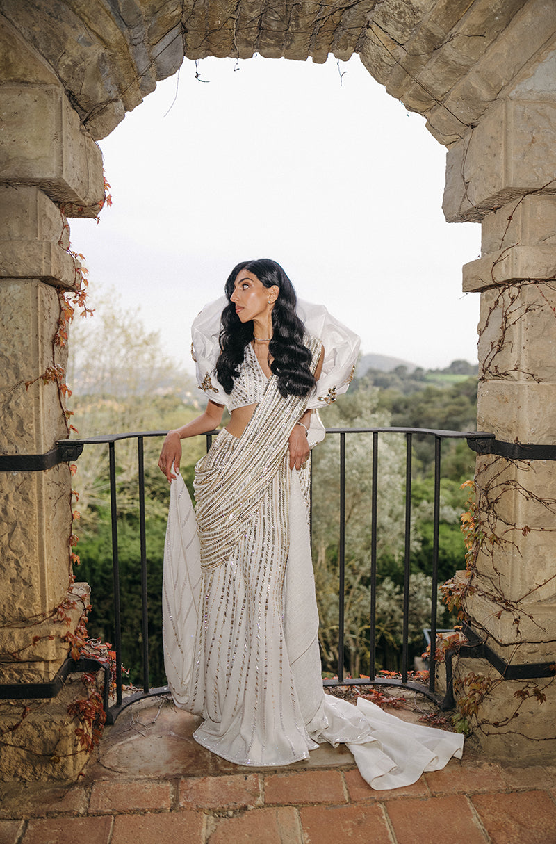 Bride: Damini Arora in our Ivory Taban Embroidered Skirt Set