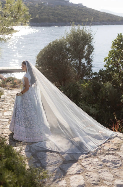 Bride: Mirai Kotecha in our Ice Blue Embroidered Lehenga Set