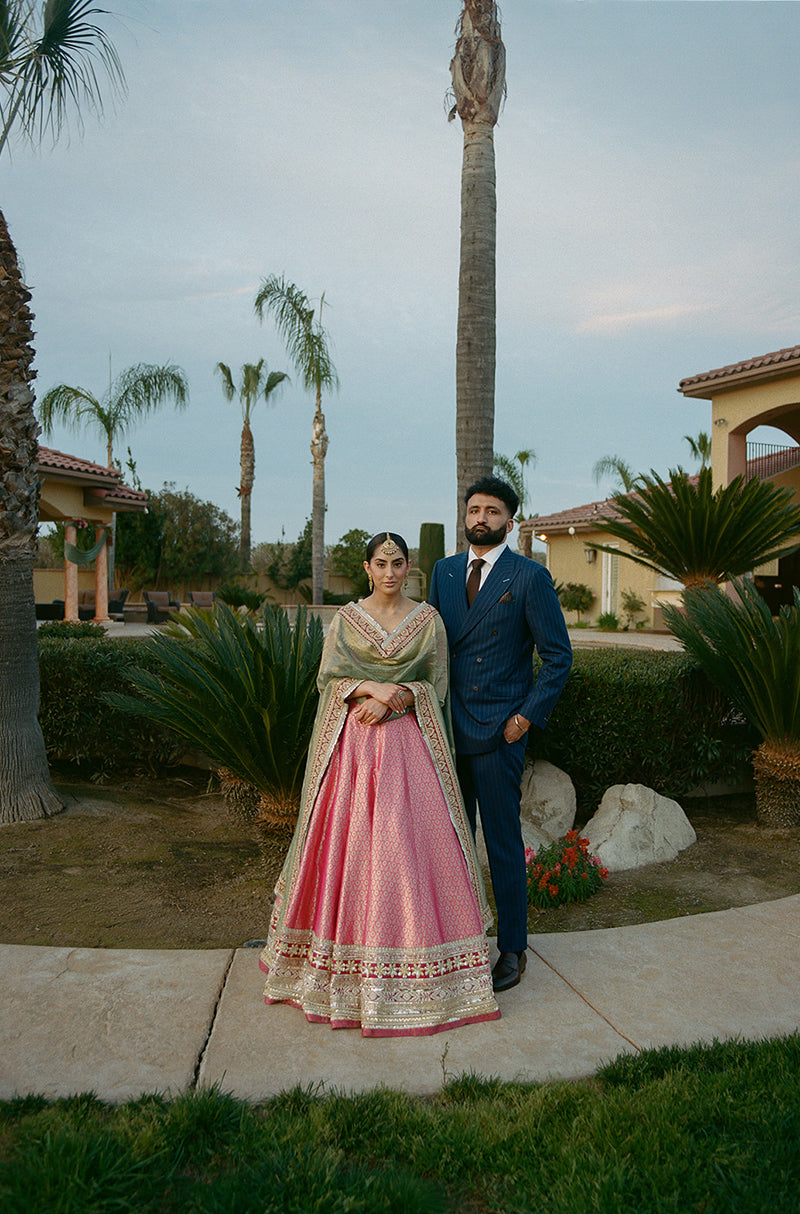 Bride: Simran Kalher in our Pink Brocade Lehenga Set