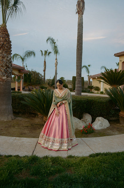 Bride: Simran Kalher in our Pink Brocade Lehenga Set
