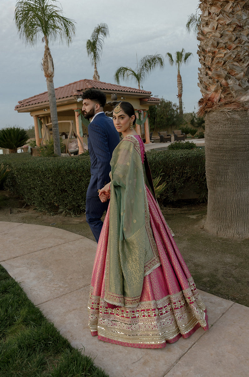 Bride: Simran Kalher in our Pink Brocade Lehenga Set