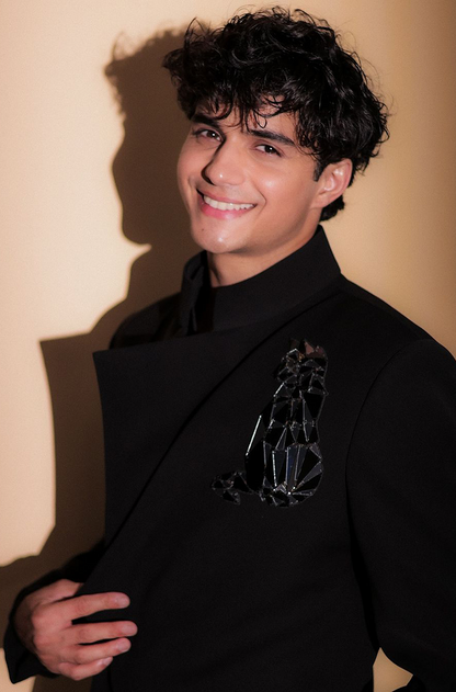 Abhay Verma in our Black Overlapped Bandhgala Set