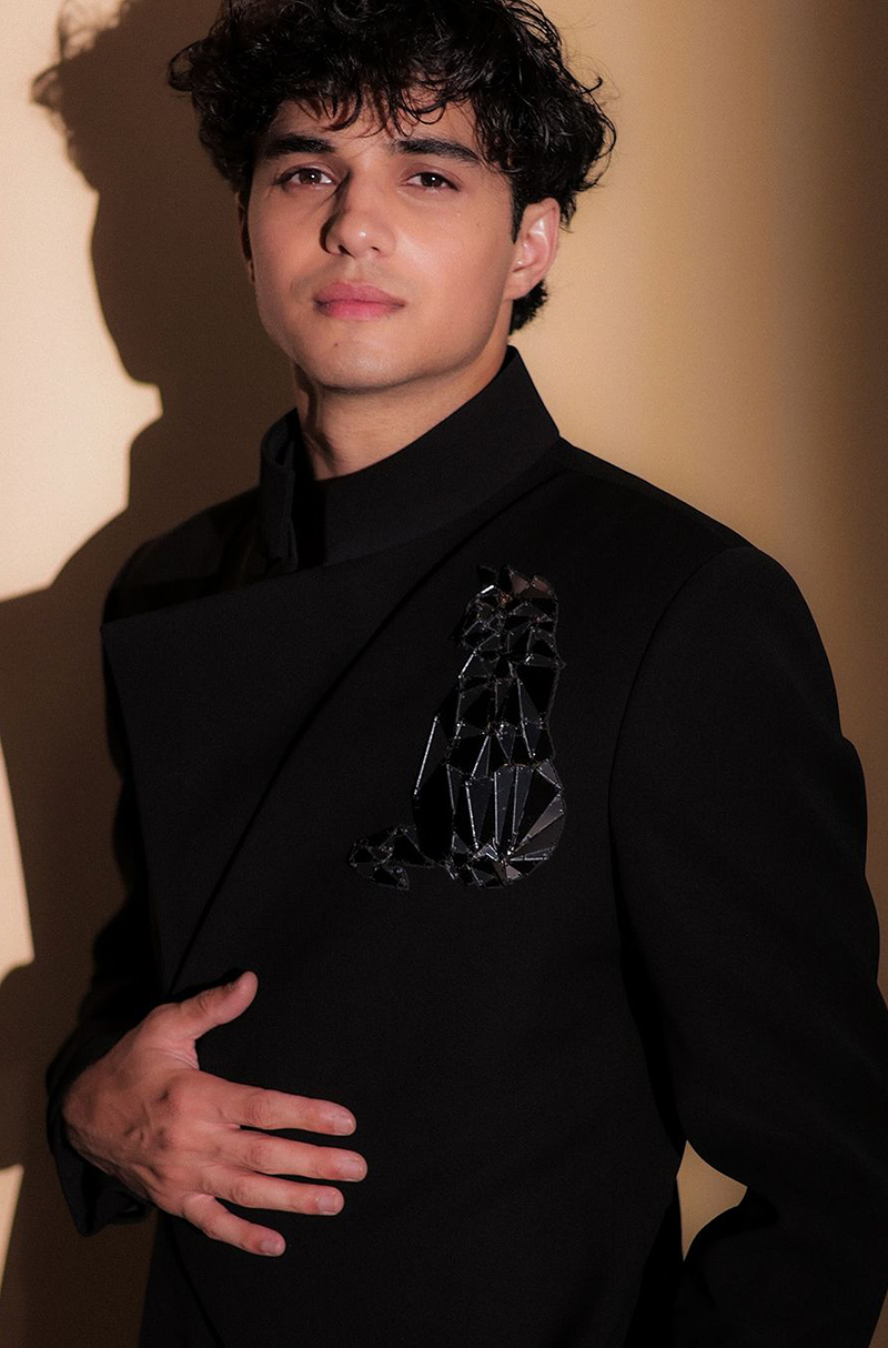 Abhay Verma in our Black Overlapped Bandhgala Set