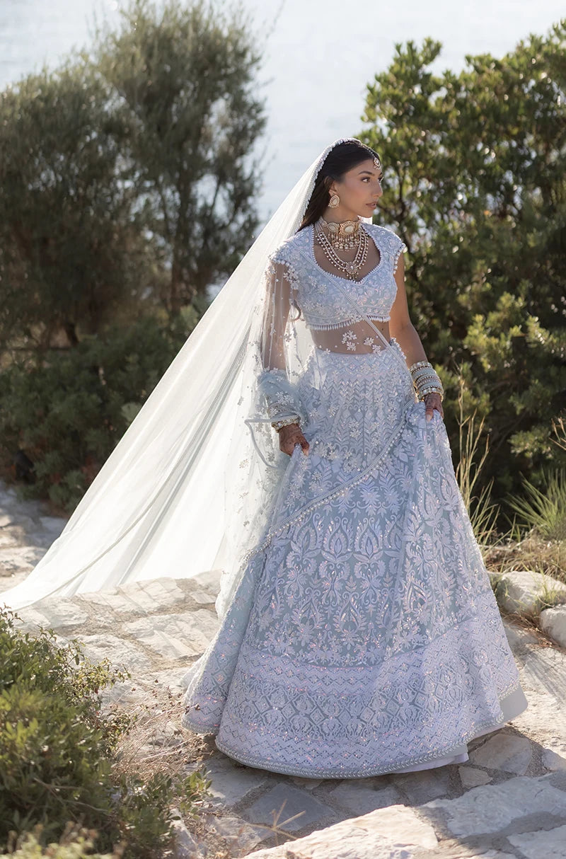 Bride: Mirai Kotecha in our Ice Blue Embroidered Lehenga Set