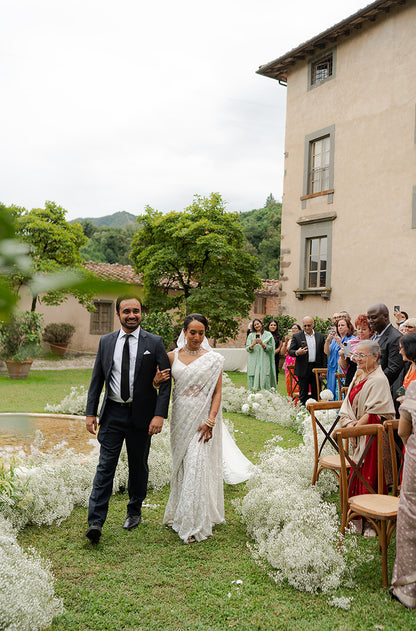 Bride: Aparna LaLonde in our White Embroidered Saree Set