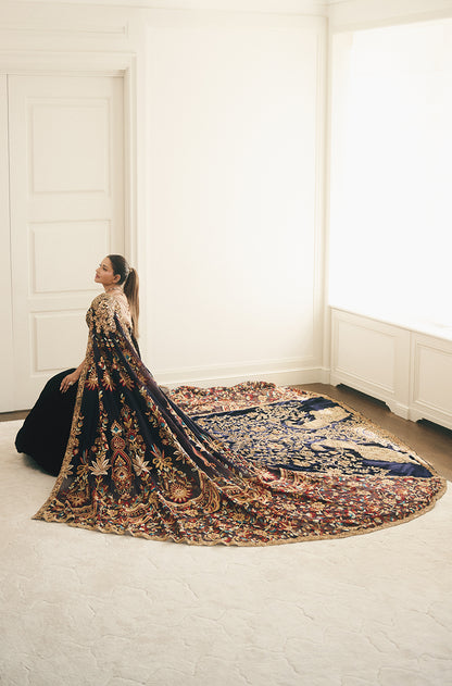 Sudha Reddy in our Deep Royal Blue Velvet The Tree of Life-a monumental couture
