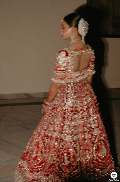 Bride: Nayasa Manchanda in our Bespoke Red Embroidered Lehenga Set