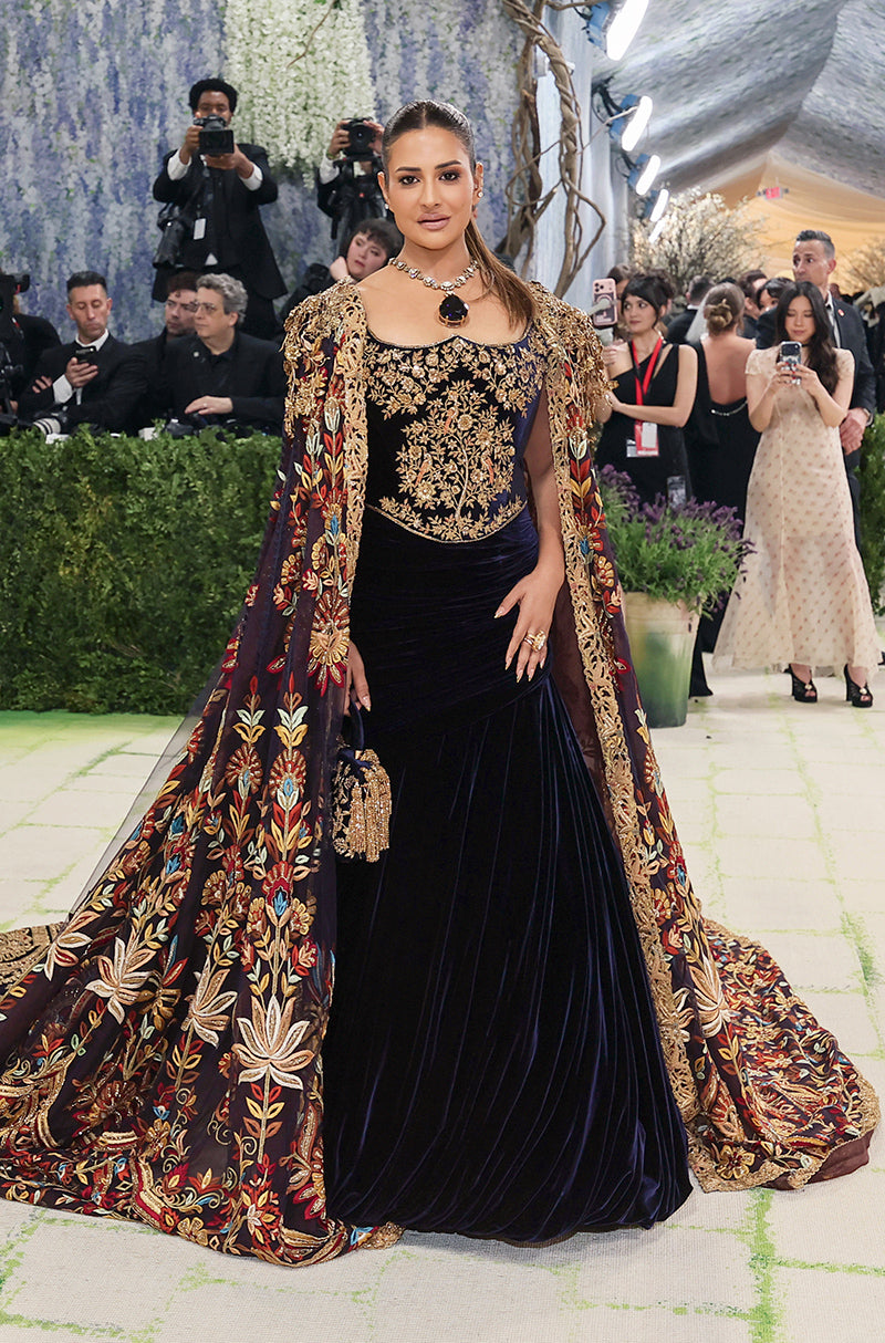 Sudha Reddy in our Deep Royal Blue Velvet The Tree of Life-a monumental couture