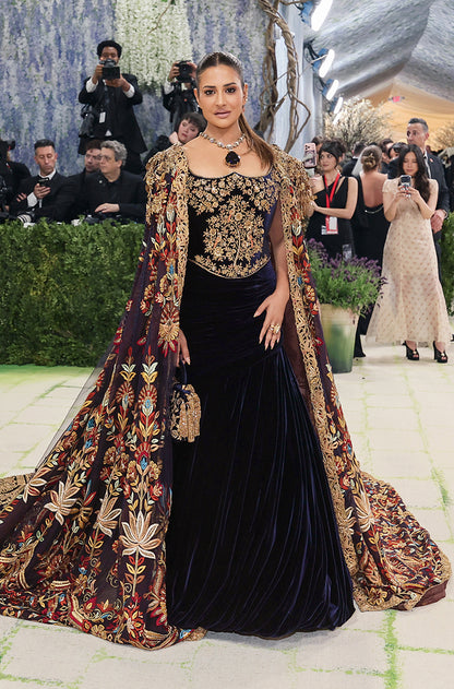 Sudha Reddy in our Deep Royal Blue Velvet The Tree of Life-a monumental couture