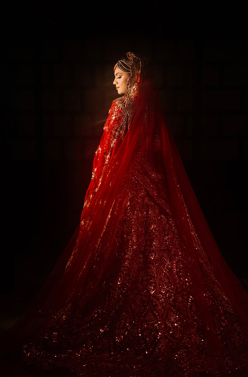 Bride: Sidra Faiz in our Red Embroidered Lehenga Set
