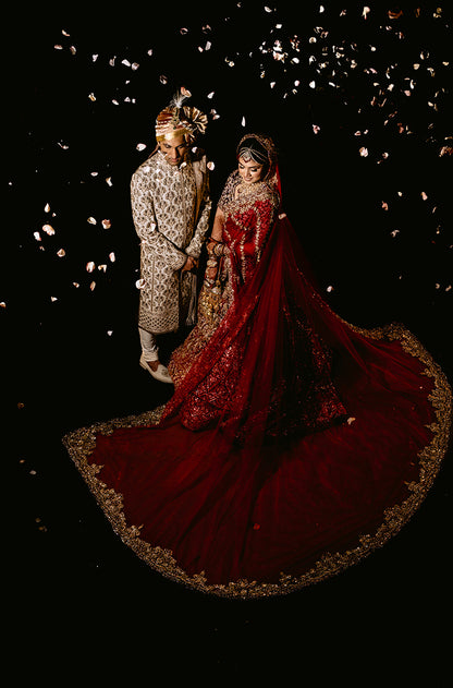 Bride: Sidra Faiz in our Red Embroidered Lehenga Set