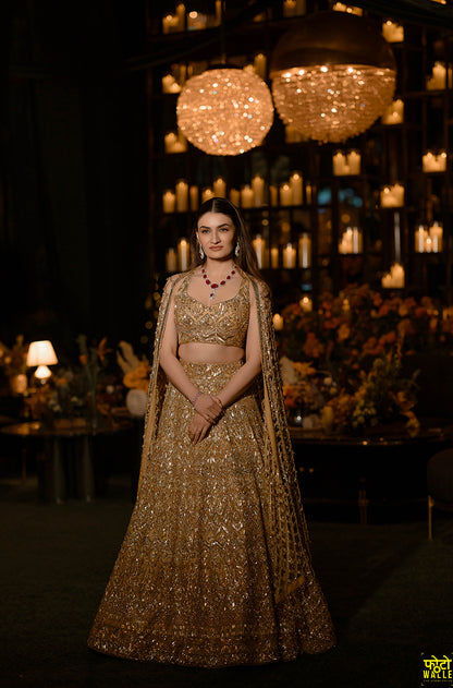 Bride: Mehr Chopra in our Gold Embroidered Lehenga Set