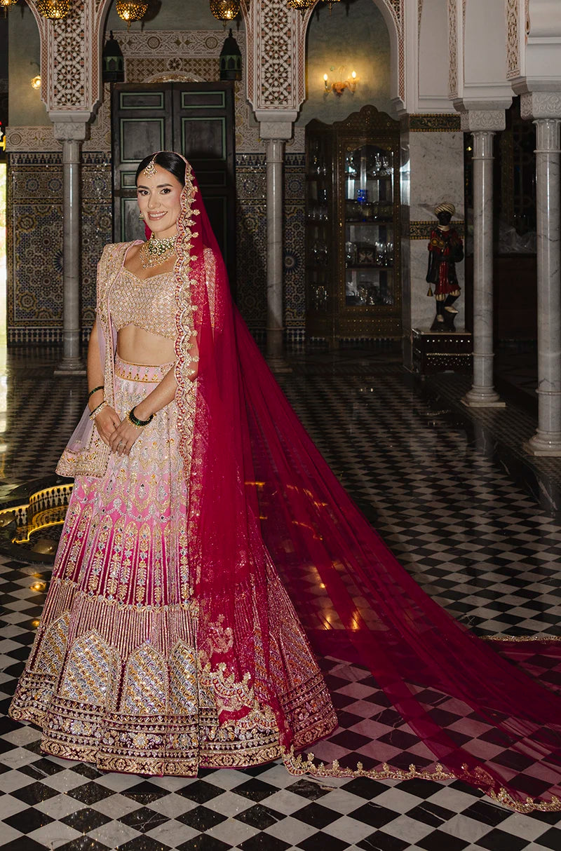 Bride: Andrea Ojeda in our Pink Ombre Embroidered Lehenga Set