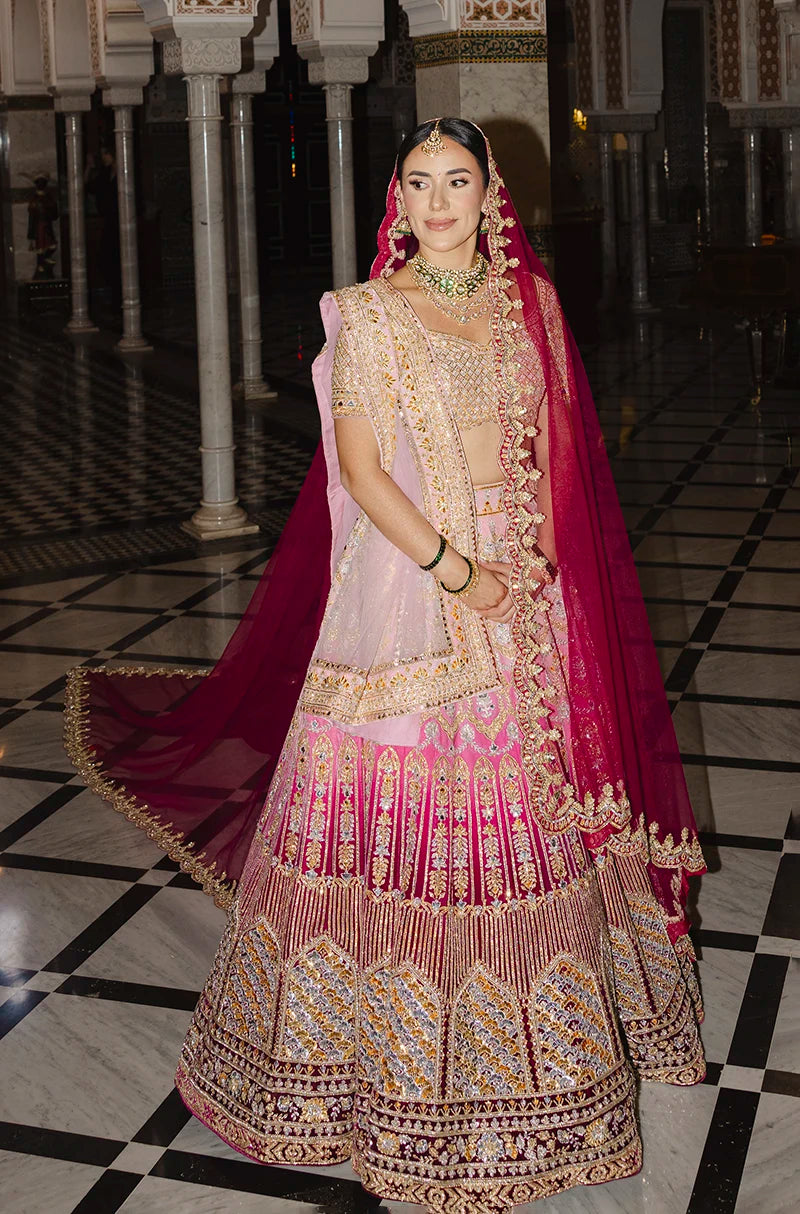 Bride: Andrea Ojeda in our Pink Ombre Embroidered Lehenga Set