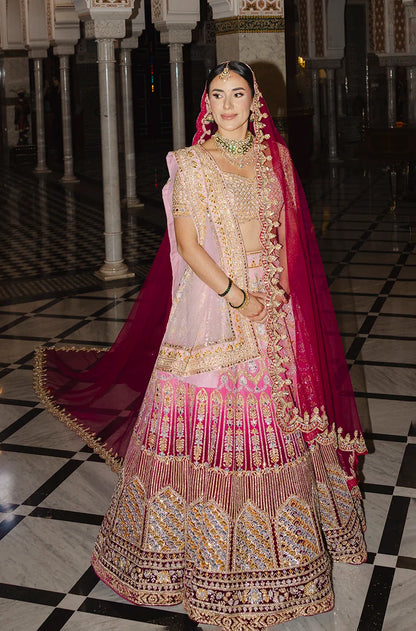 Bride: Andrea Ojeda in our Pink Ombre Embroidered Lehenga Set