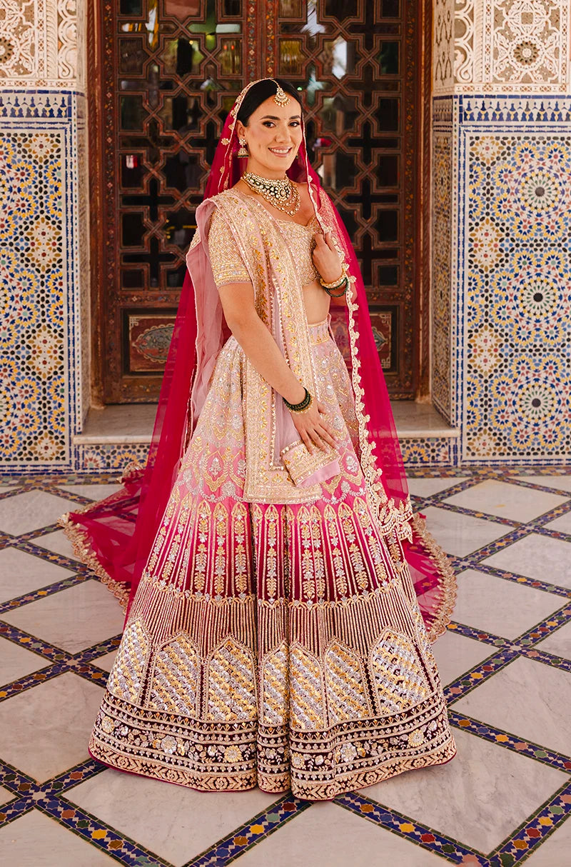 Bride: Andrea Ojeda in our Pink Ombre Embroidered Lehenga Set