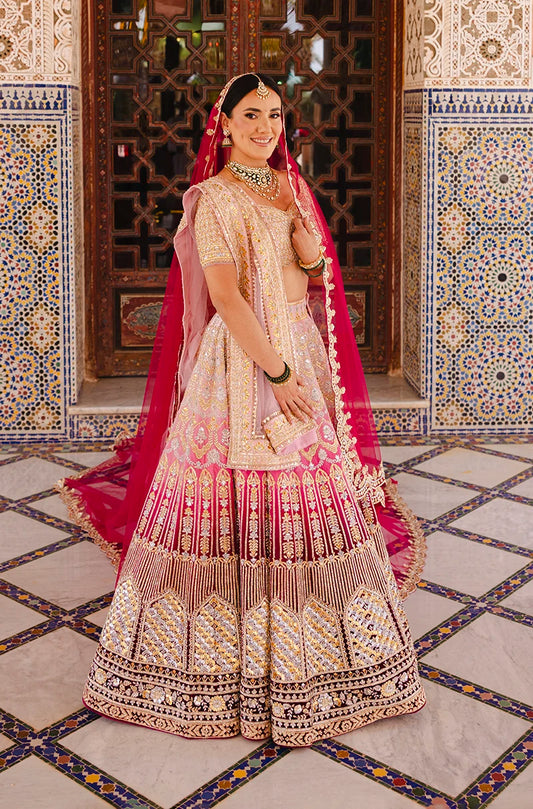 Bride: Andrea Ojeda in our Pink Ombre Embroidered Lehenga Set
