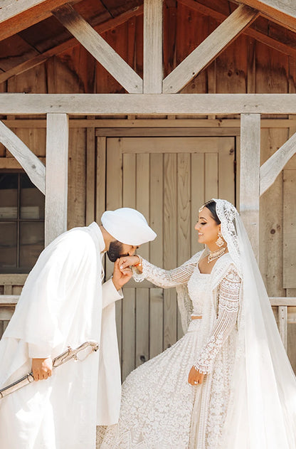 Bride: Jasman Dhaliwal in our Ivory Embroidered Lehenga Set