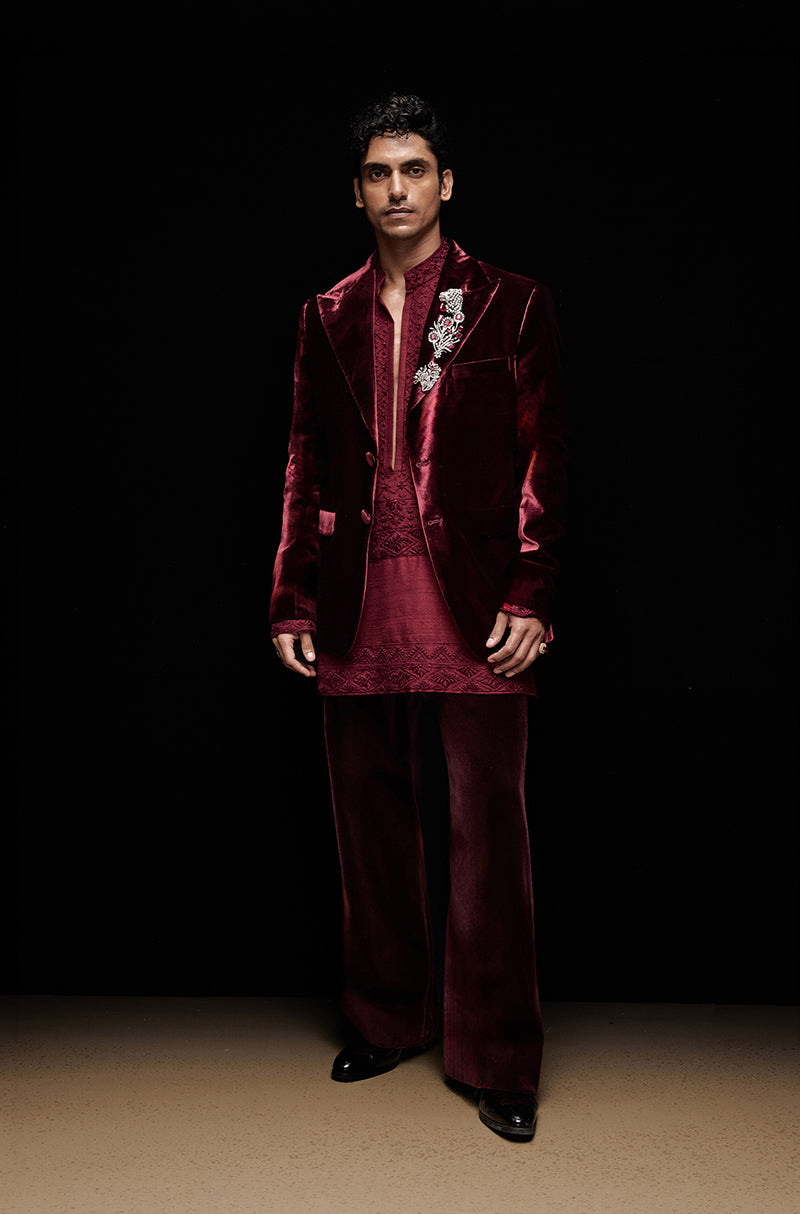Bordeaux Velvet Blazer Set