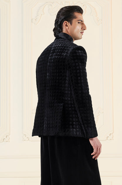 Black Velvet Bubble Textured Bandhgala Set