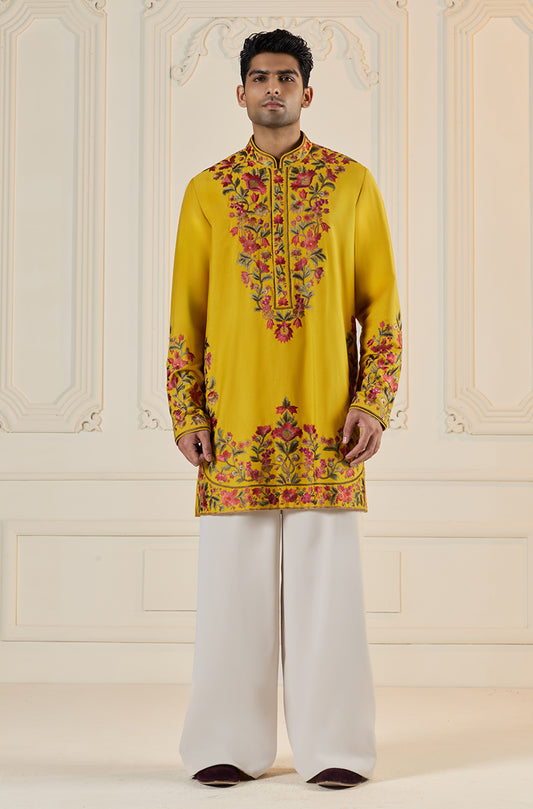 Yellow Vibrant Floral Embroidered Kurta