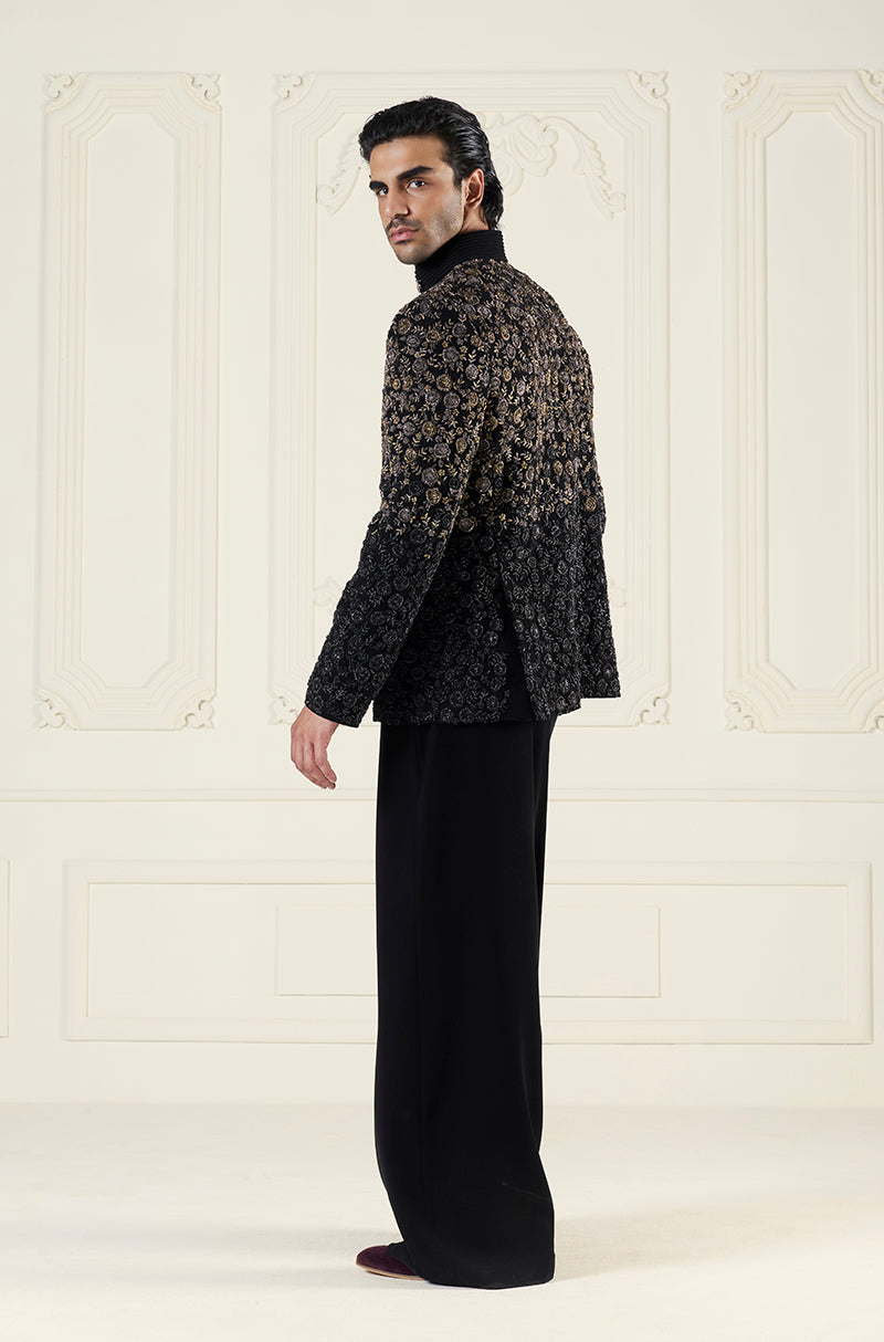 Black Two Shaded Floral Embroidered Bandhgala Set