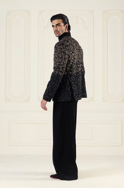 Black Two Shaded Floral Embroidered Bandhgala Set