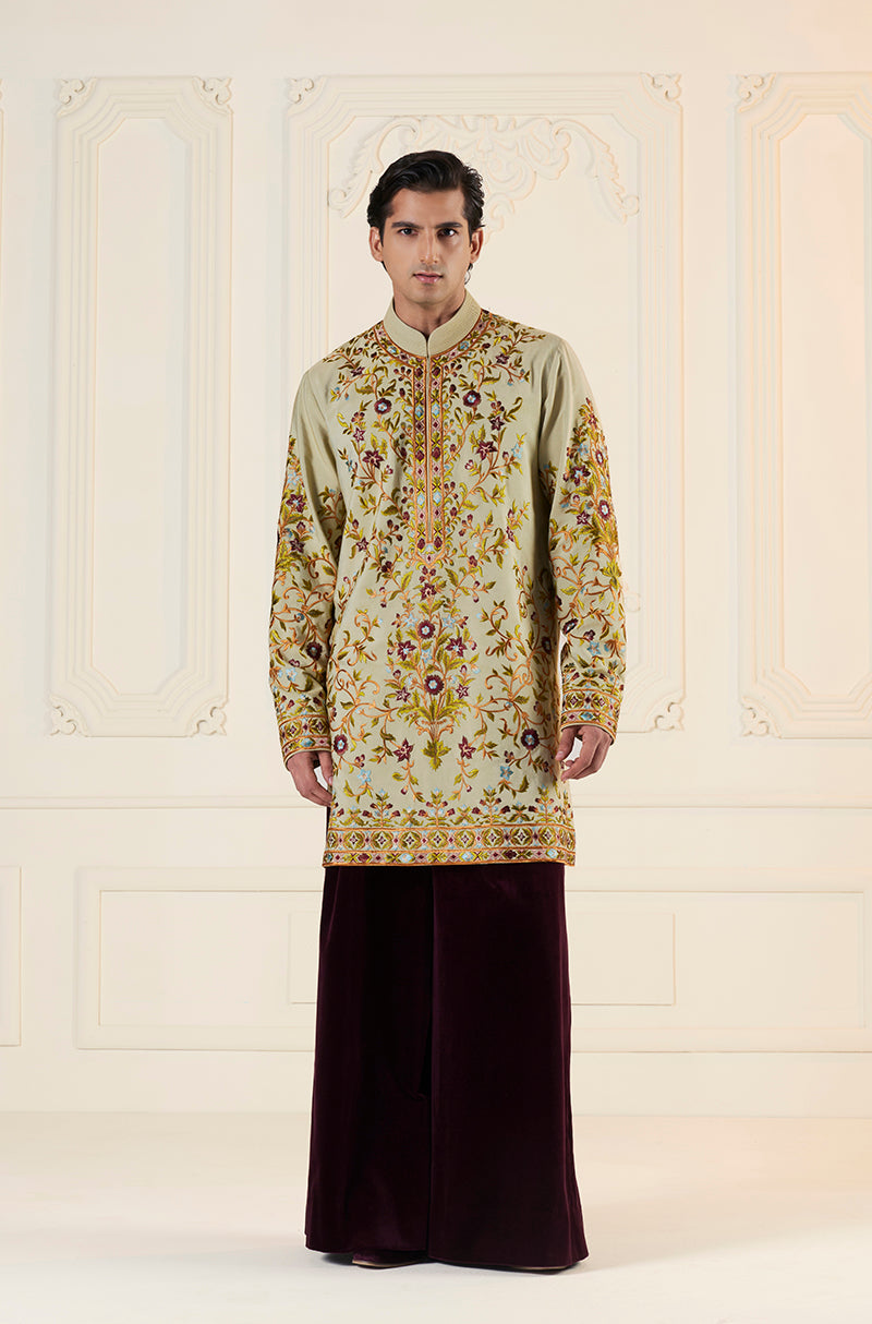 Light Green Floral Threadwork Kurta Set