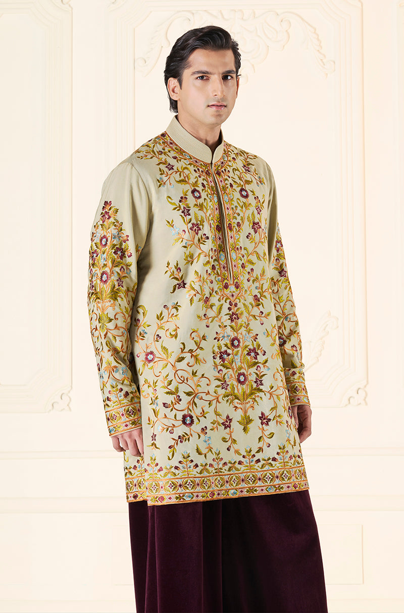 Light Green Floral Threadwork Kurta Set