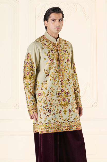 Light Green Floral Threadwork Kurta Set