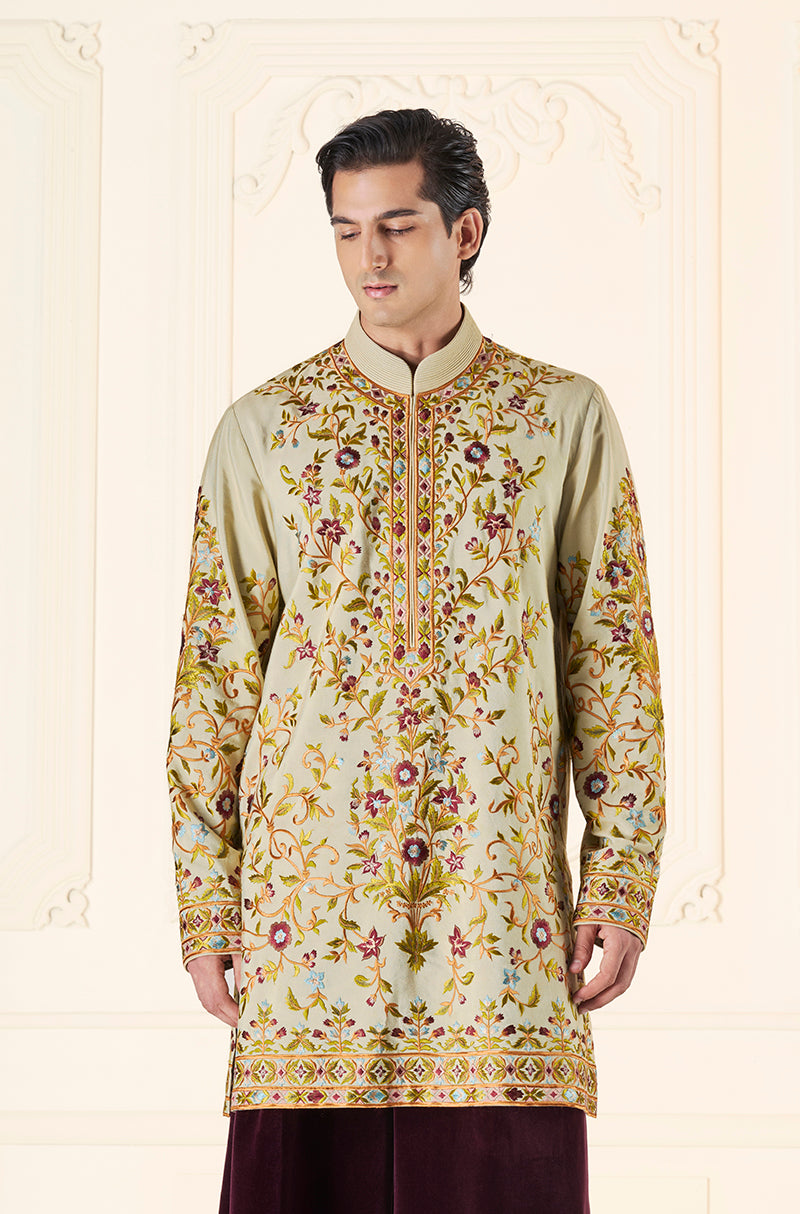 Light Green Floral Threadwork Kurta Set
