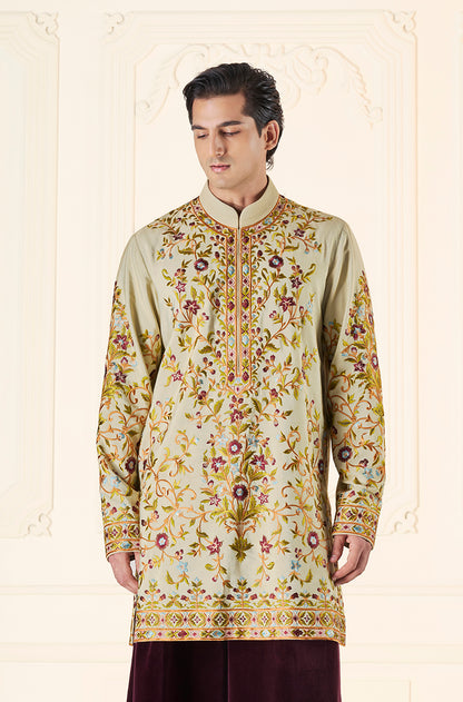 Light Green Floral Threadwork Kurta Set
