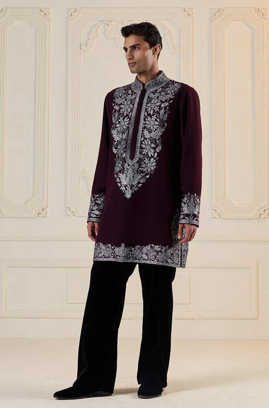 Wine Floral Embroidered Kurta