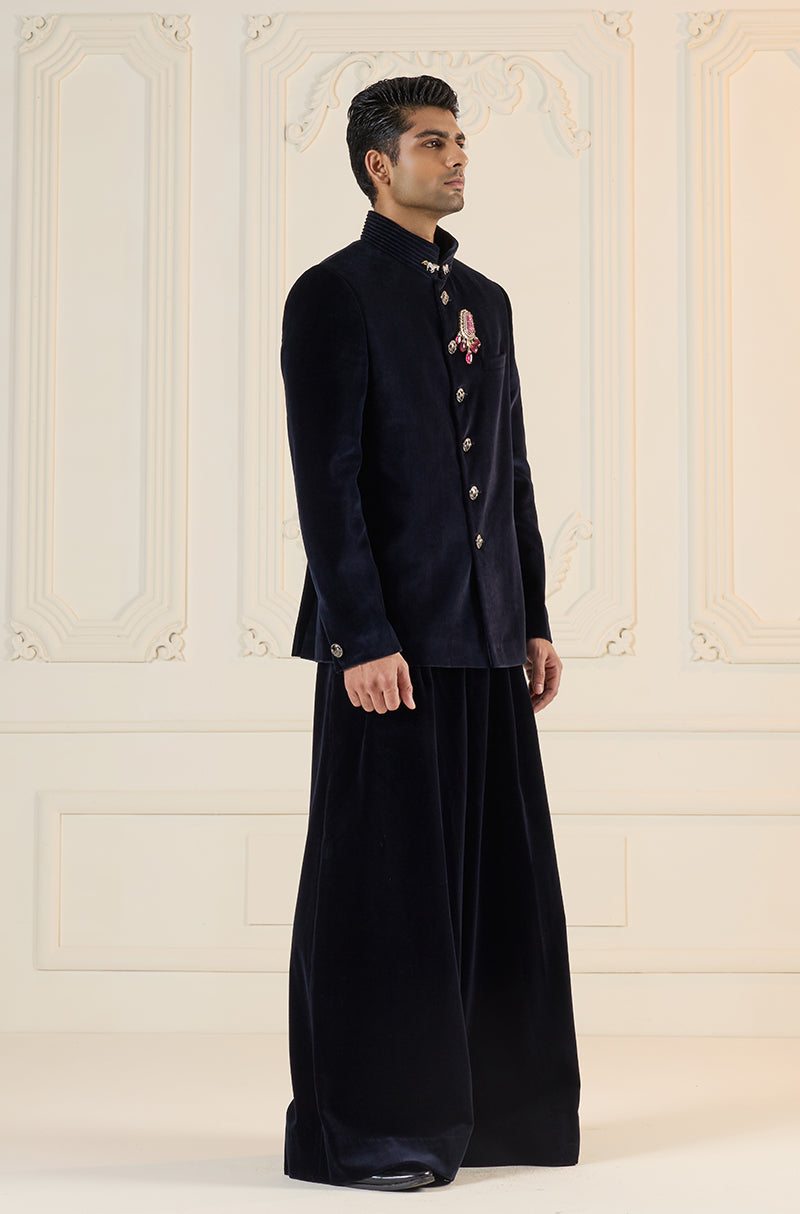 Royal Blue Velvet Bandhgala Set