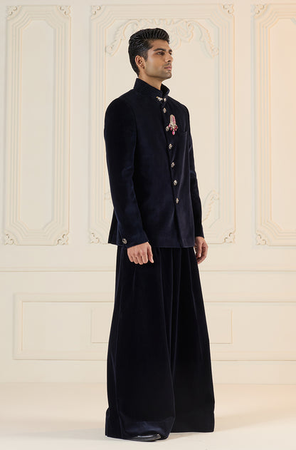 Royal Blue Velvet Bandhgala Set