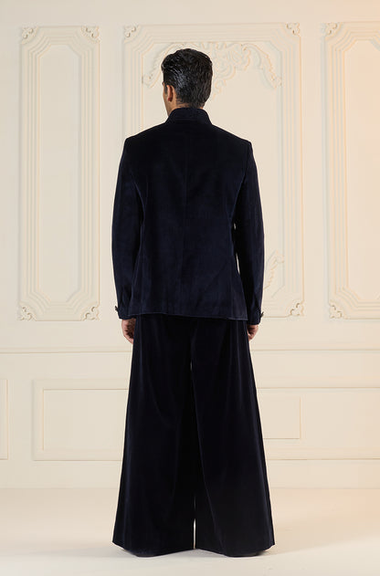 Royal Blue Velvet Bandhgala Set