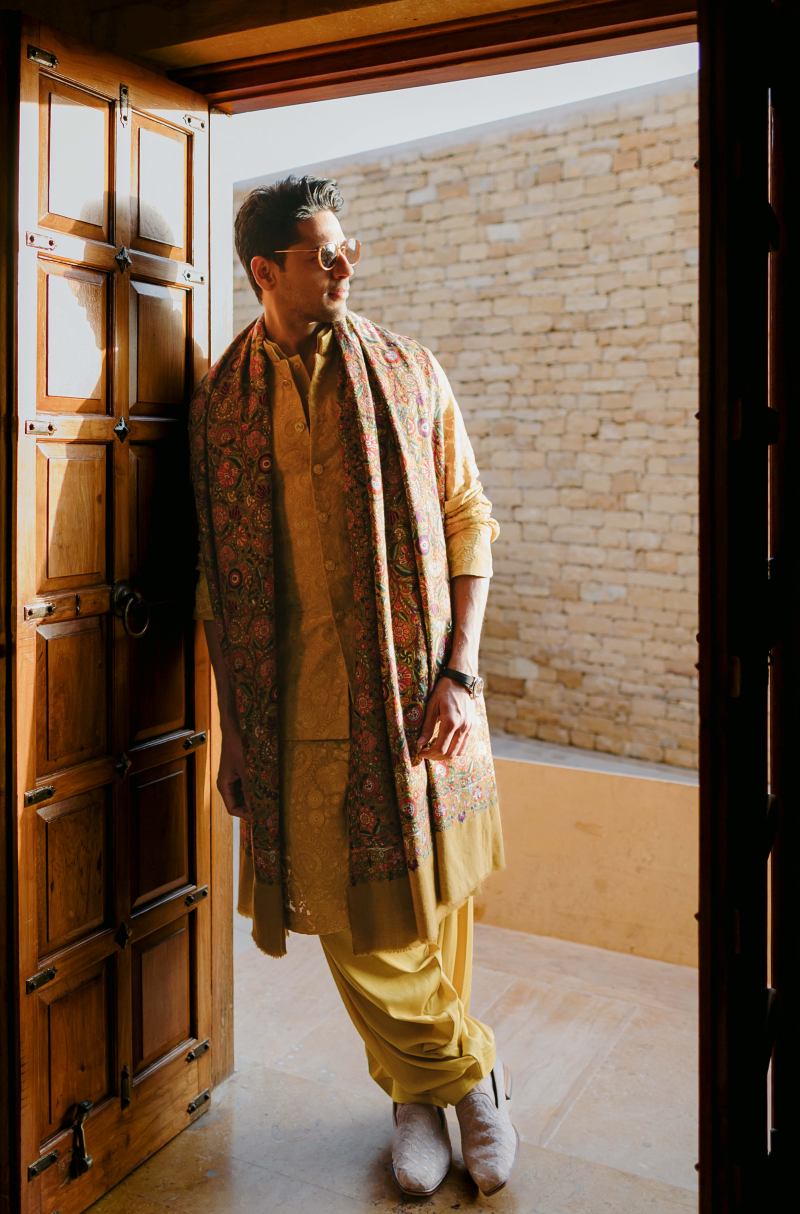 Groom: Sidharth Malhotra in our Mustard Bundi Set