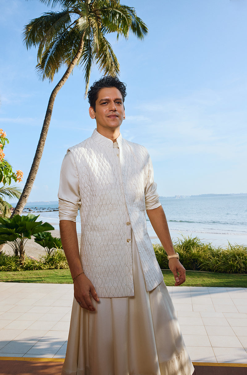 Vijay Varma in our Ivory Quilted Bundi Set
