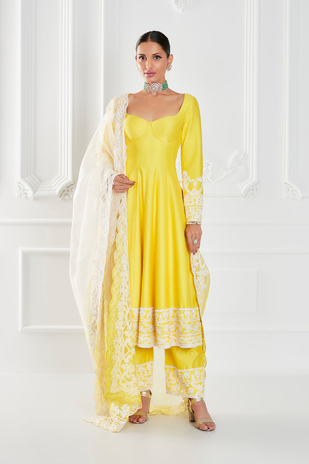 Lemon Yellow Dupion Crepe Kurta Set