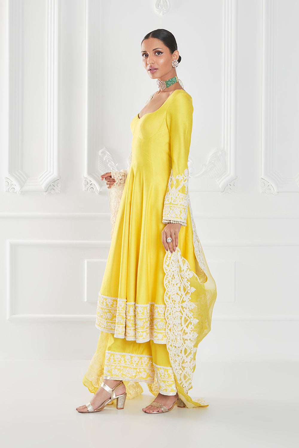 Lemon Yellow Dupion Crepe Kurta Set