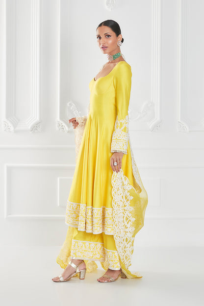 Lemon Yellow Dupion Crepe Kurta Set
