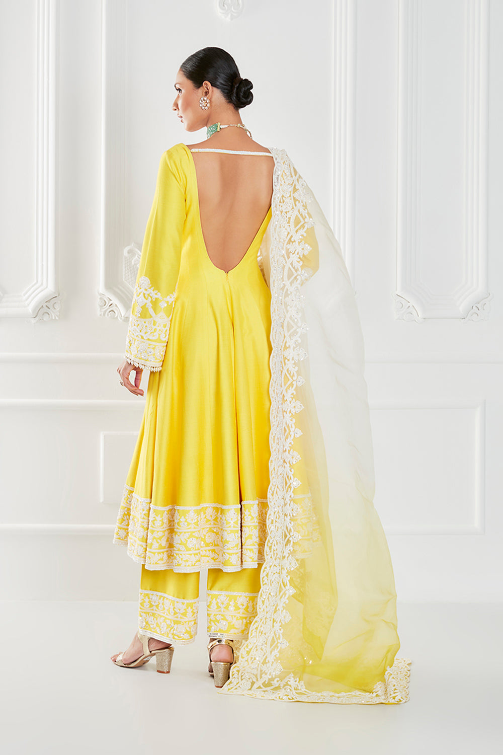 Lemon Yellow Dupion Crepe Kurta Set