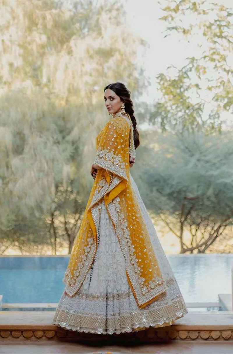 Bride: Kiara Advani in our Ivory Threadwork with Gold Borders Lehenga Set