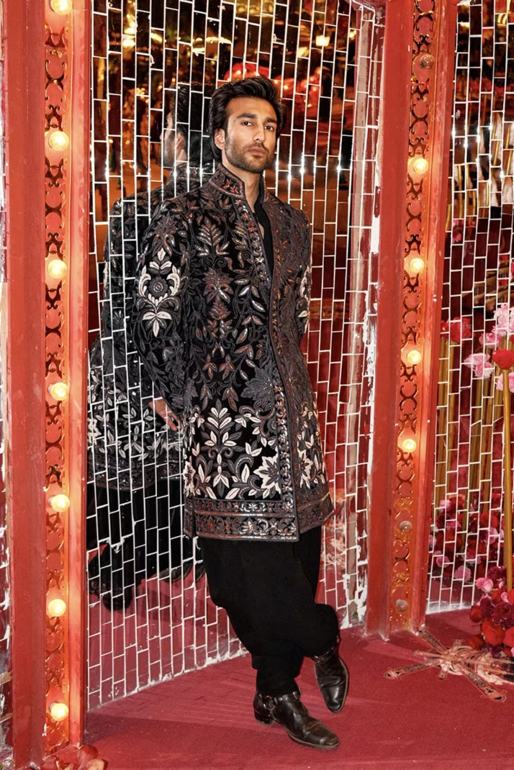Meezaan Jafri in our Black Embroidered Sherwani Set