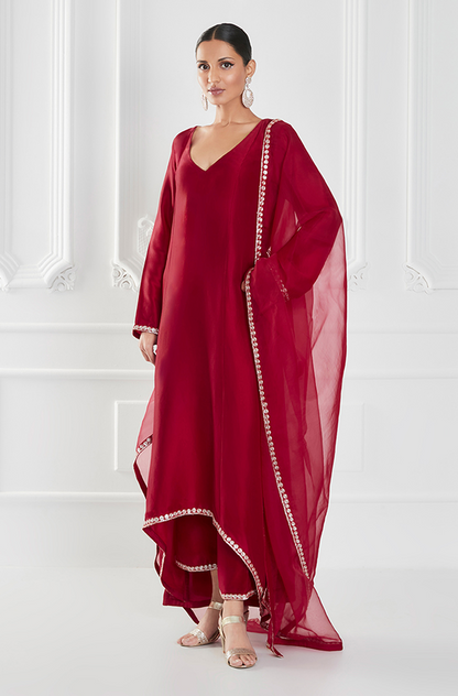 Crimson Dupion Crepe Kurta Set